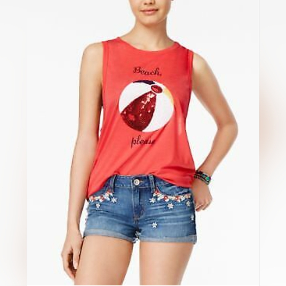 Freeze red tank top with Sequined beach ball size Medium